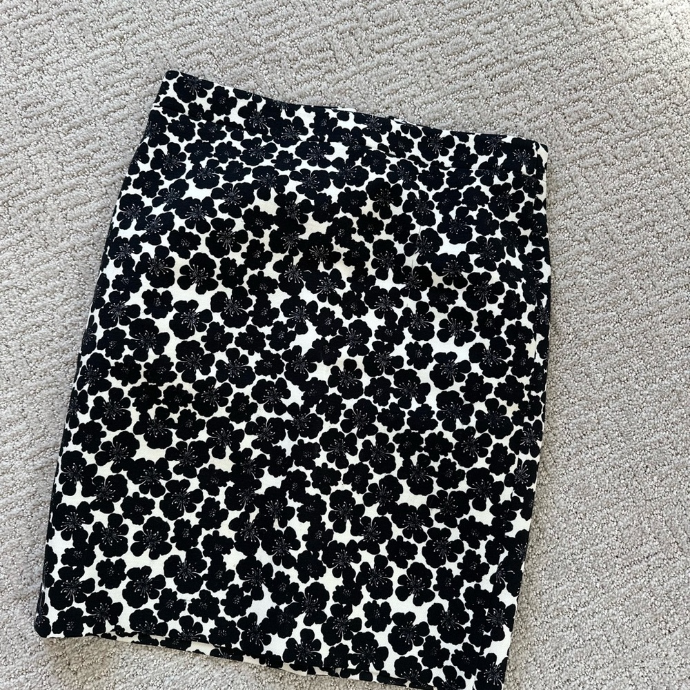 J. Crew Black and White Floral Pencil Skirt